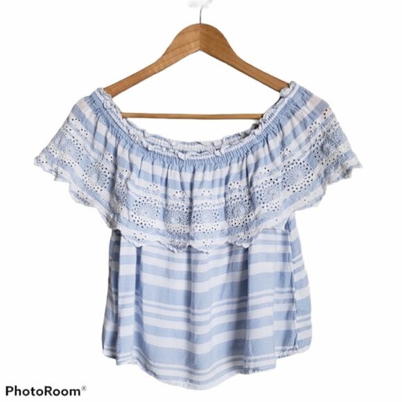 American Eagle western eyelet striped blue and white top size xs - Picture 7 of 11